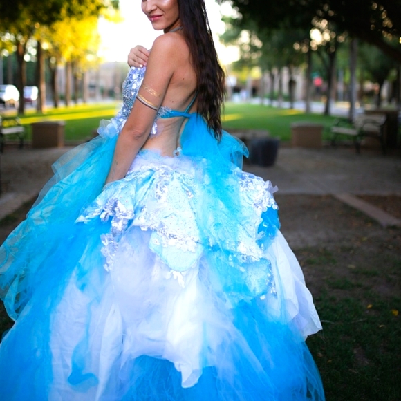 RALUCA Turquoise Silver & White Wedding Ballgown - Picture 4 of 6